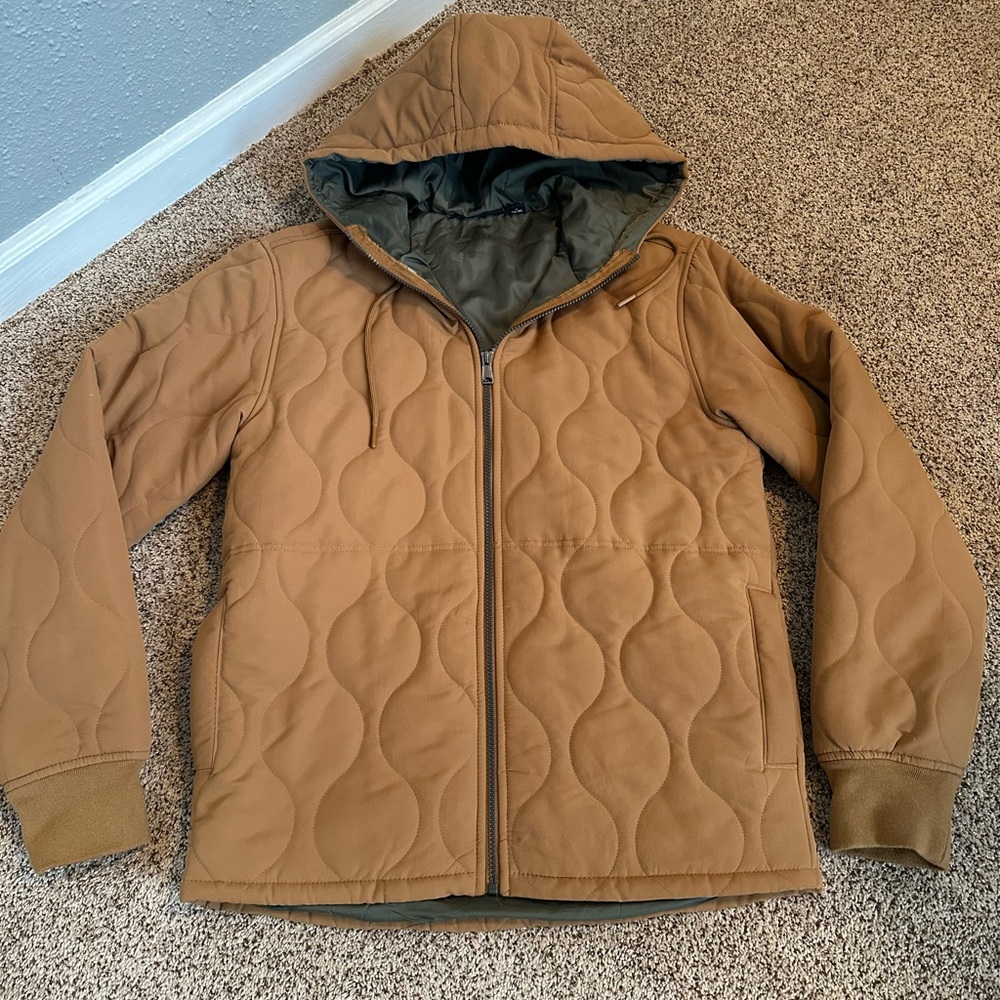 Swiss Tech Performance Gear Men's Quilted Hooded Jacket Brown Size S 34-36